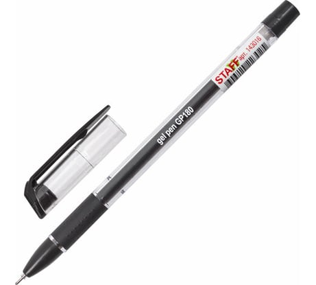 Ручка 12 шт в упаковке Staff гелевая с грипом College ЧЕРНАЯ корпус прозрачный узел 06мм линия 03мм  143016