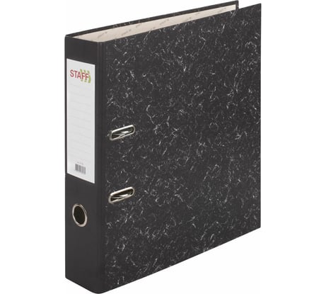 Папка-регистратор STAFF Basic БЮДЖЕТ с мраморным покрытием, 70 мм, без уголка, черный корешок 227185