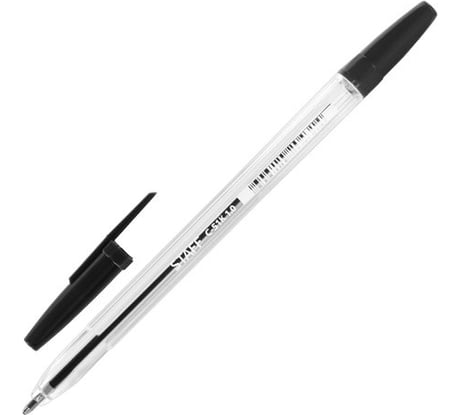 Ручка 50 шт в упаковке Staff шариковая C-51 ЧЕРНАЯ корпус прозрачный узел 1мм линия письма 05мм  142813