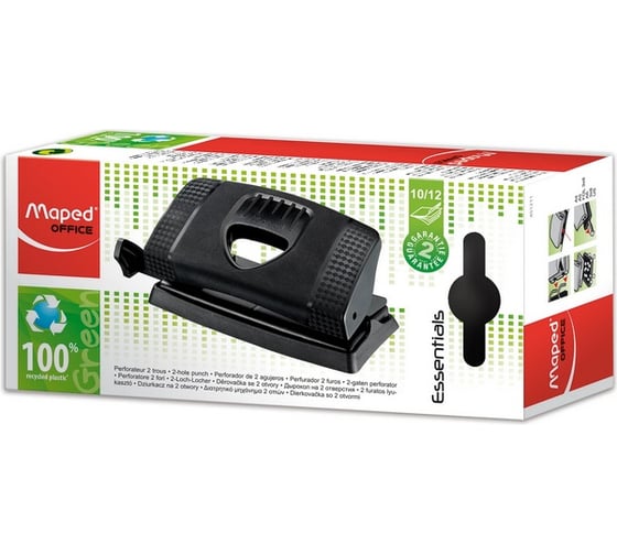 Дырокол MAPED Essentials Green малый, на 12 листов, карбоновое покрытие, черный 224931