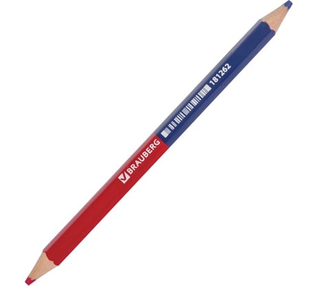 Карандаш двухцветный 12 шт в упаковке BRAUBERG КРАСНО-СИНИЙ УТОЛЩЕННЫЙ заточенный грифель 40 мм 181262