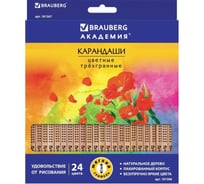 Цветные карандаши BRAUBERG БАБОЧКИ 24 цвета, трехгранные, заточенные, корпус с полосками181367