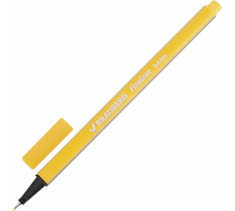 Ручка 12 шт в упаковке BRAUBERG капиллярная линер Aero ЖЕЛТАЯ трехгранная металлич. наконечник 0,4 мм 142248