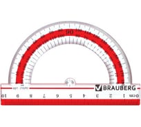 Транспортир BRAUBERG 10 см, 180 градусов, пластик Crystal прозрач. с выдел. шкалой подвес 48 шт 210292