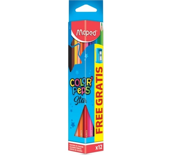 Цветные карандаши Maped Color'Peps Star 12 цветов, трехгранные, с точилкой 180770 1