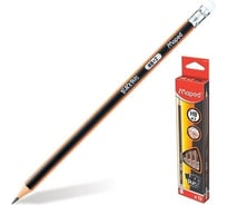 Чернографитные карандаши Maped Black Pep's HB, трехгранные, с резинкой, 12 шт 180600
