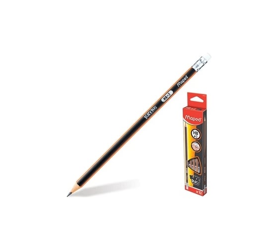 Чернографитные карандаши Maped Black Pep's HB, трехгранные, с резинкой, 12 шт 180600