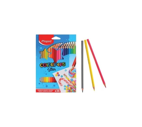 Цветные карандаши Maped Color'Peps Star 36 цветов, трехгранные, заточенные, европодвес 181598