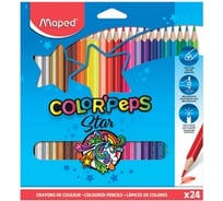 Цветные карандаши Maped Color'Peps Star 24 цвета, трехгранные, заточенные, европодвес 180883
