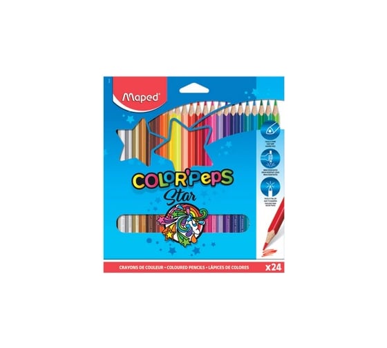 Цветные карандаши Maped Color'Peps Star 24 цвета, трехгранные, заточенные, европодвес 180883