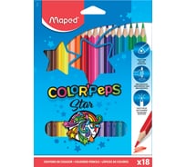 Цветные карандаши MAPED Color'Peps Star 18 цветов, трехгранные, заточенные, европодвес 180882