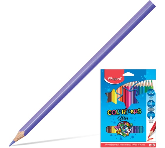 Цветные карандаши MAPED Color'Peps Star 18 цветов, трехгранные, заточенные, европодвес 180882