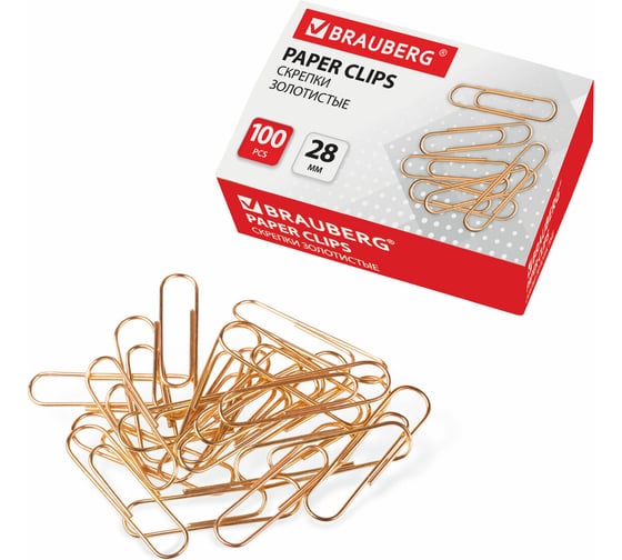 Скрепки BRAUBERG 28 мм золот. 30 упаковок по 100 шт. в карт. коробке  221529