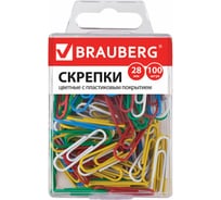 Скрепки 40 шт в упаковке BRAUBERG 28 мм цветные 100 шт. в пласт. кор.  221111