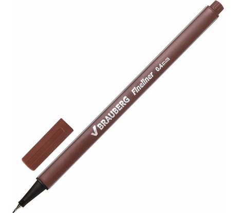 Ручка 12 шт в упаковке BRAUBERG капиллярная линер Aero КОРИЧНЕВАЯ трехгранная металлич. наконечник 0,4 мм 142257