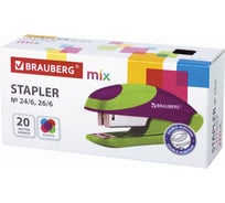 Степлер BRAUBERG MIX №24/6, 26/6, до 20 листов, с резиновыми вставками, ассорти 229077