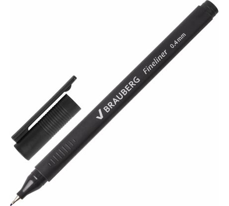Ручка 12 шт в упаковке BRAUBERG капиллярная линер Carbon ЧЕРНАЯ металлический наконечник, трехгранная, 0,4 мм 141523