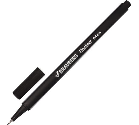 Ручка 12 шт в упаковке BRAUBERG капиллярная линер Aero ЧЕРНАЯ трехгранная металлич. наконечник 04мм  142252