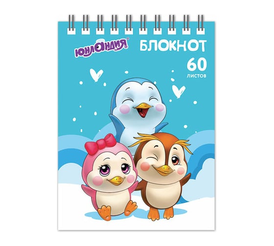 Блокнот 6 шт в упаковке ЮНЛАНДИЯ МАЛЫЙ ФОРМАТ 108х146мм А6 60л гребень картон клетка ПИНГВИНЯТА  129832