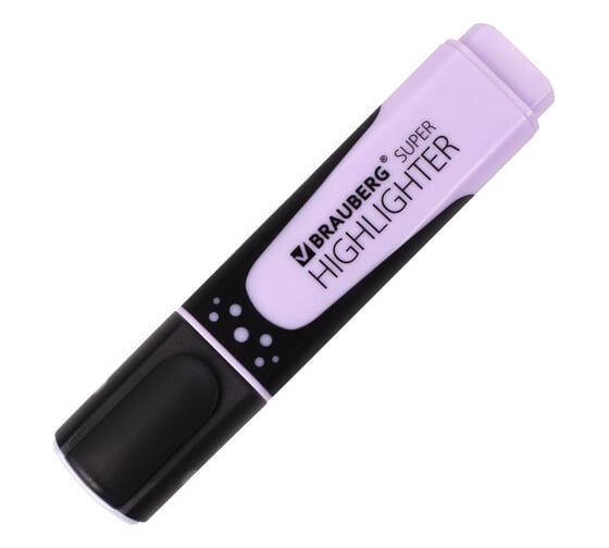 Текстовыделитель 12 шт в упаковке BRAUBERG "SUPER PASTEL" ЛАВАНДОВЫЙ прорезиненный корпус линия 1-5 мм  151751