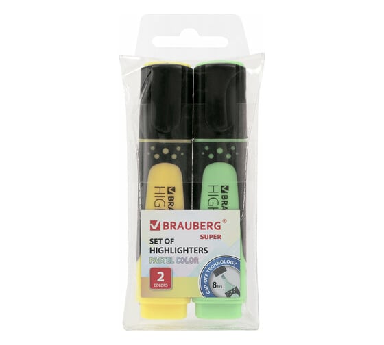 Набор текстовыделителей 24 шт в упаковке BRAUBERG 2 шт. ВАНИЛЬ/МЯТА "SUPER PASTEL" линия 1-5 мм  151755
