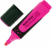 Текстовыделитель 12 шт в упаковке BRAUBERG "SUPER" РОЗОВЫЙ прорезиненный корпус линия 1-5 мм  151740