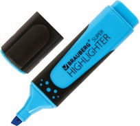 Текстовыделитель 12 шт в упаковке BRAUBERG "SUPER" ГОЛУБОЙ прорезиненный корпус линия 1-5 мм  151742