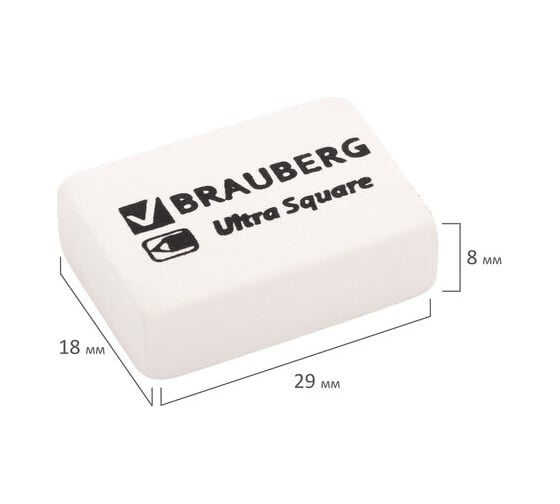 Ластики 10 шт в упаковке BRAUBERG "Ultra Square" НАБОР 6 шт. размер ластика 29*18*8мм белые натур. каучук  229603