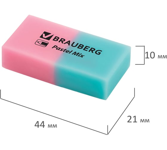 Набор ластиков 24 шт в упаковке BRAUBERG "Pastel Mix" 6 шт. цвета ассорти 44*21*10мм экологичный ПВХ  229597