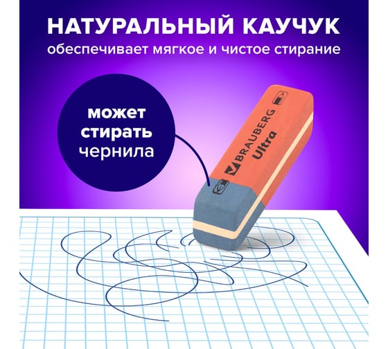 Ластики BRAUBERG "Ultra" НАБОР 10 уп. по 6 шт. размер ластика 41*14*8 мм красно-синие натур. каучук  229599