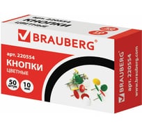 Кнопки канцелярские 100 шт в упаковке BRAUBERG металл. цветные 10мм 50 шт. в карт. коробке 220554