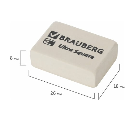 Ластик 80 шт в упаковке BRAUBERG "Ultra Square" 26х18х8мм белый натуральный каучук  228707