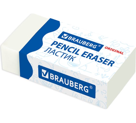 Ластик 40 шт в упаковке BRAUBERG "Simple" 38х20х10 мм белый прямоугольный картонный держатель  228073