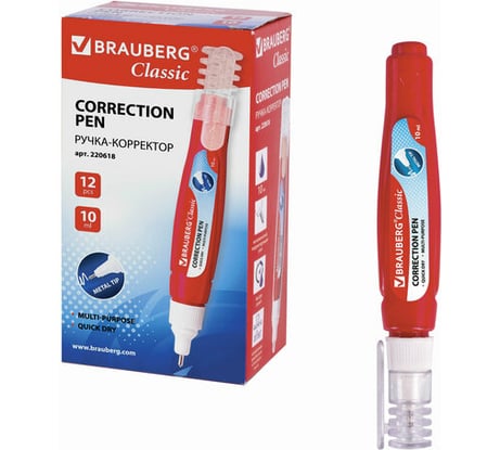 Ручка-корректор 12 шт в упаковке BRAUBERG 10мл метал. наконечник  220618