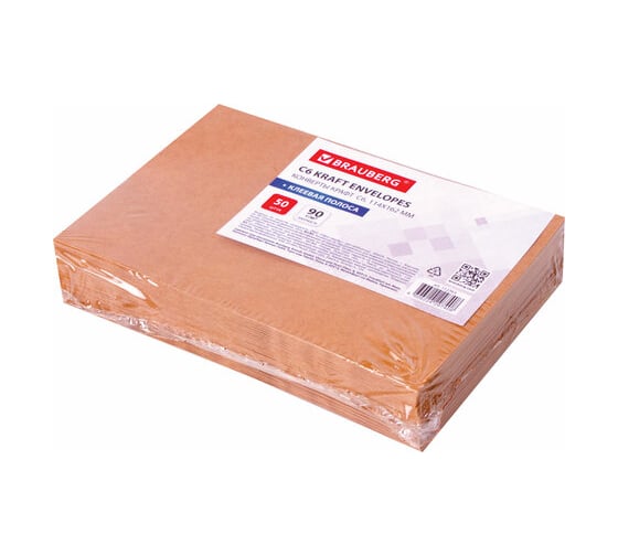 Конверты 20 шт в упаковке BRAUBERG С6 (114х162 мм) КРАФТ клей 90 г/м2 КОМПЛЕКТ 50 шт. треугольный клапан 112363 С6НКж-50  112363