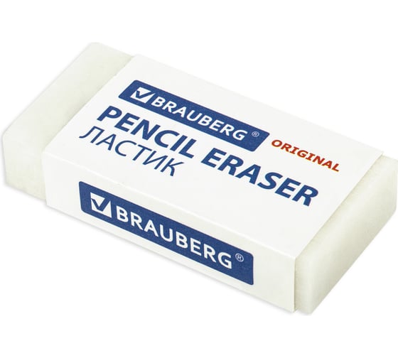 Ластик BRAUBERG EXTRA 50х24х10 мм белый прямоугольный экологичный ПВХ картон.держатель 30 шт 228075 1