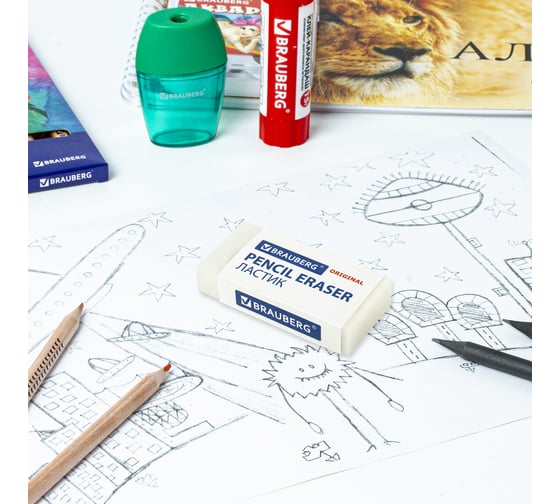 Ластик BRAUBERG EXTRA 50х24х10 мм белый прямоугольный экологичный ПВХ картон.держатель 30 шт 228075