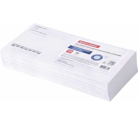Конверты BRAUBERG Е65 110х220 мм, отрывная лента, "Куда-Кому" 80г/м2 комплект 100 шт, внутренняя запечатка 112195