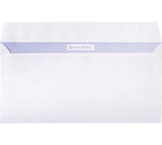 Конверты BRAUBERG Е65 110х220 мм, отрывная лента 80г/м2 комплект 100 шт, внутренняя запечатка 112193