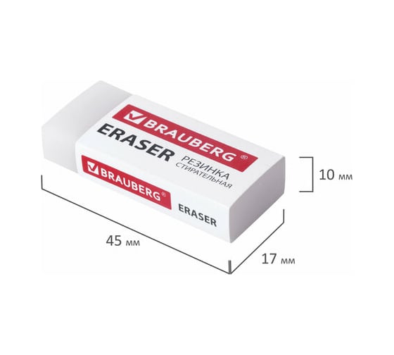 Ластик BRAUBERG EXTRA 45х17х10 мм белый прямоугольный экологичный ПВХ картон.держатель 228076