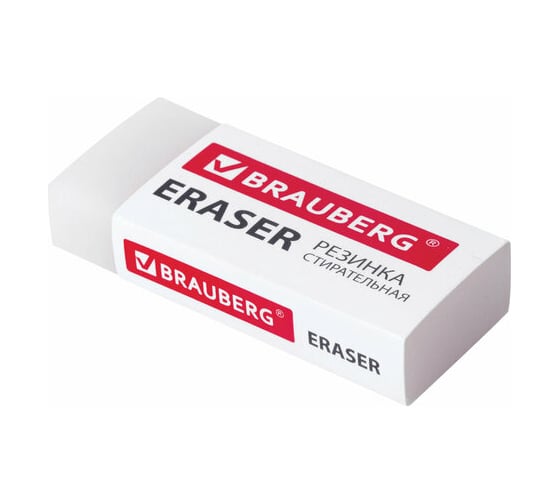Ластик BRAUBERG EXTRA 45х17х10 мм белый прямоугольный экологичный ПВХ картон.держатель 228076