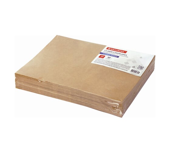 Крафт конверт BRAUBERG С5 162х229 мм комплект 50 шт., с клеевым слоем, треугольный клапан 112364