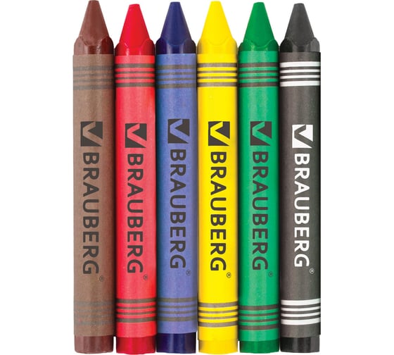 Восковые карандаши BRAUBERG утолщенные "АКАДЕМИЯ" НАБОР 6 цв. 227286