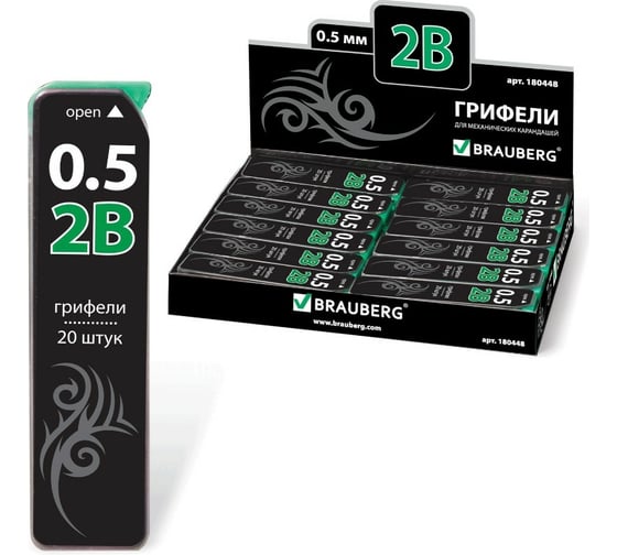 Грифели запасные 36 шт в упаковке BRAUBERG  КОМПЛЕКТ 20 шт "Black Jack" Hi-Polymer 2В 0.5 мм  180448