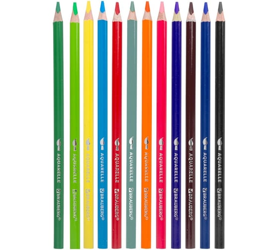 Цветные карандаши BRAUBERG PREMIUM AQUARELLE акварельные, 12 цветов, грифель мягкий 4 мм 181671