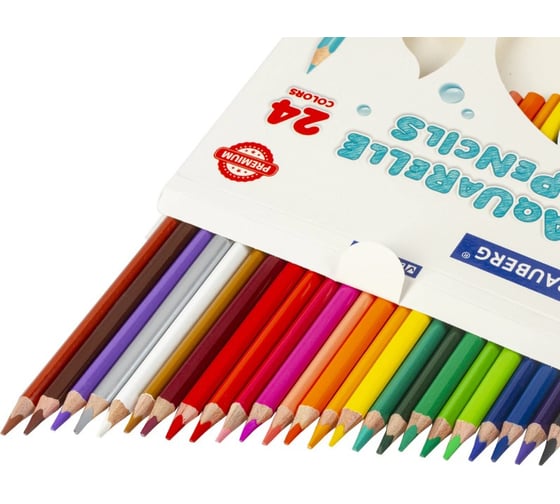 Цветные карандаши BRAUBERG PREMIUM AQUARELLE акварельные, 24 цвета, грифель мягкий 4 мм 181673