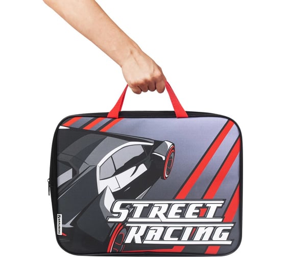 Папка с ручками А4 BRAUBERG 1 отделение, ткань, молния сверху, 80 мм Street racing 270336