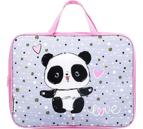 Папка с ручками А4 BRAUBERG 1 отделение, ткань, молния сверху, 80 мм Funny panda 270333