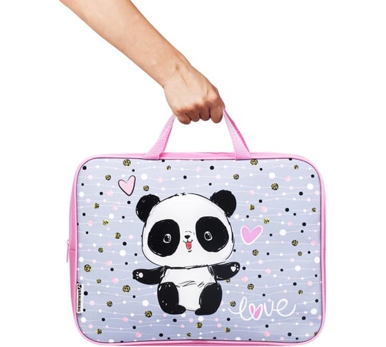 Папка с ручками А4 BRAUBERG 1 отделение, ткань, молния сверху, 80 мм Funny panda 270333