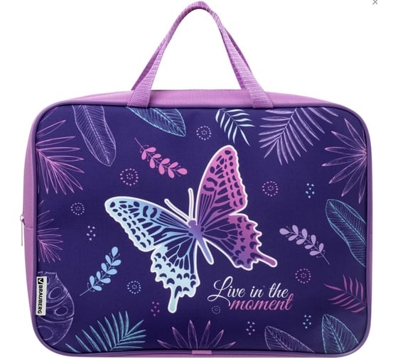 Папка с ручками А4 BRAUBERG 1 отделение, ткань, молния сверху, 80 мм Beautiful butterfly 270335
